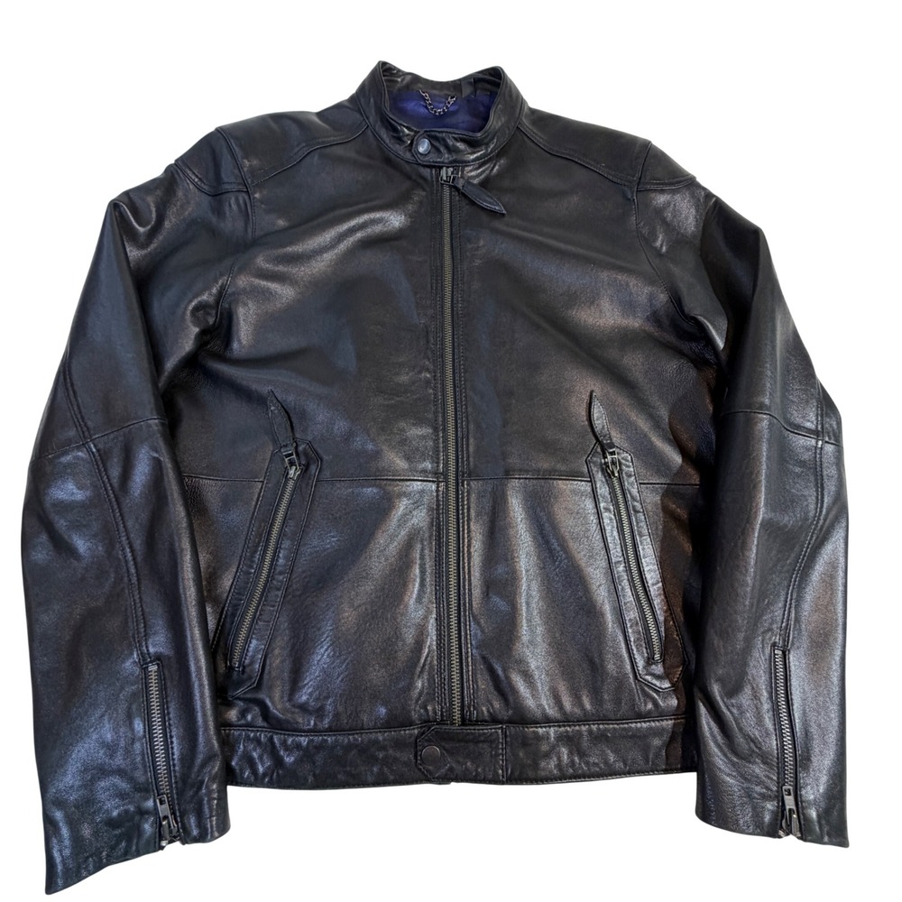 Ted Baker Wildone Black Leather Cafe Racer Biker Jacket Women's Size 4 US 10/12